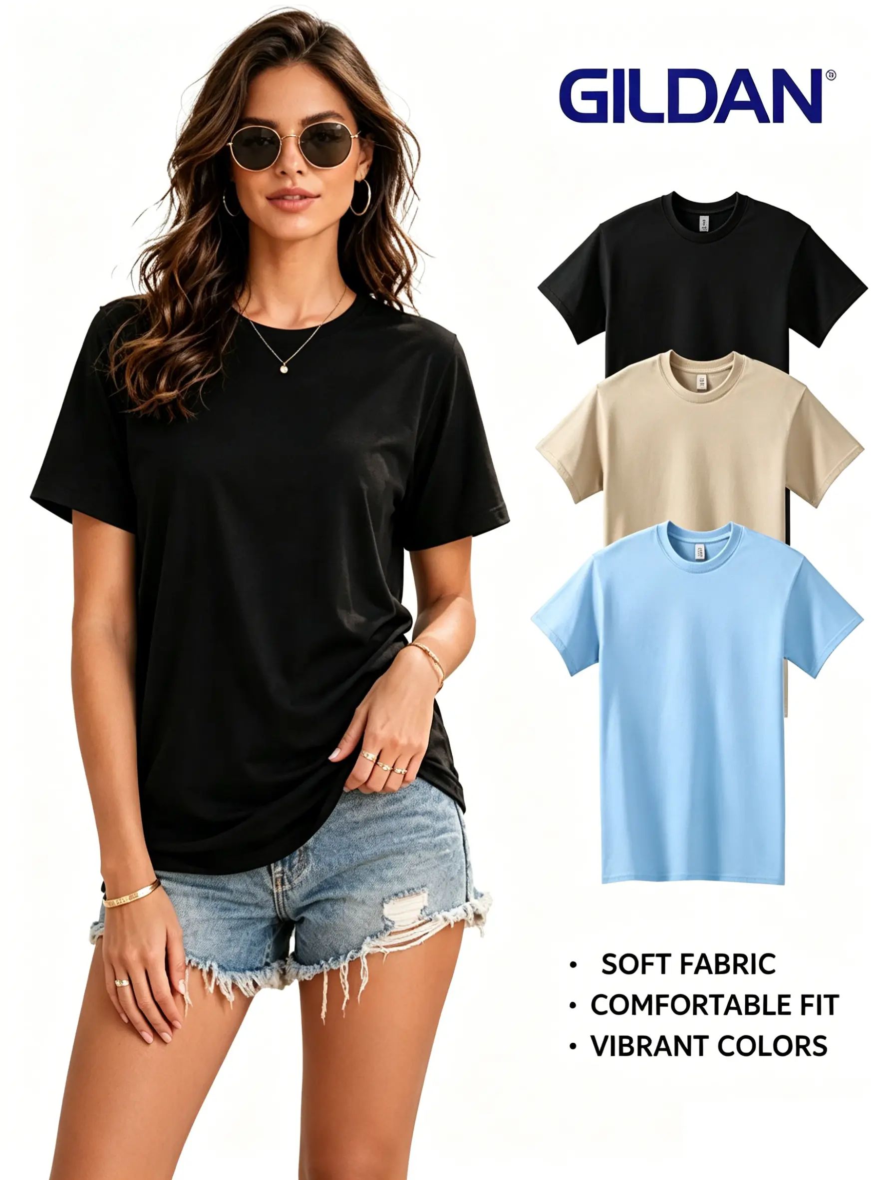 Gildan Women's 3-Pack Heavyweight Soft Cotton Crew Neck Short Sleeve Tag-Free Basic Style T-Shirts, Classic Fit Plain Tops, Cold Wash Budget Fashion Wardrobe Staples