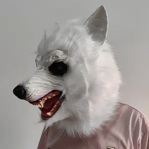 White Wolf Facewear Realistic Scary Halloween Animal Head Cosplay Facewear Headwear for Masquerade Party Costume Props Masks Unisex