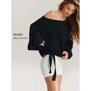 GLOWMODE SoftSerene Modal Own Your Flow Soft Silky-Smooth Breathable Waist Length Adjustable Drawstring Hem One-Shoulder Pullover Sweatshirt Daily Casual Wear
