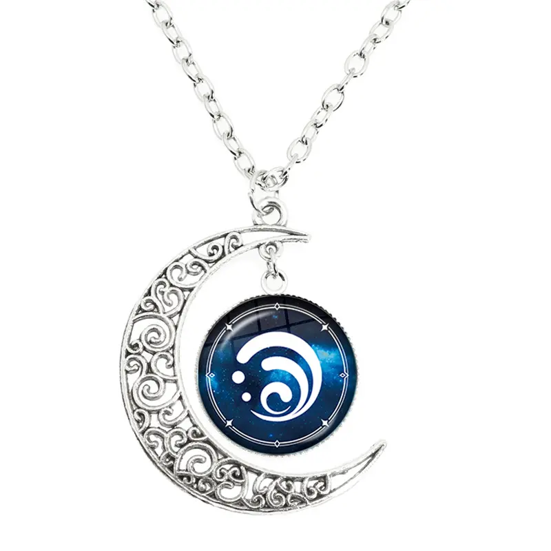 Genshin Impact Moon Necklace Game Eyes Of God 7 Element Weapons Pendant Give Men Women Jewelry