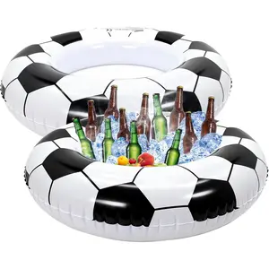 2 Pcs Inflatable Soccer Cooler, Floating Ice Bucket Sport Theme Drink Container for Summer Beach Pool Party Decor, Soccer Sporting Events Party Supplies