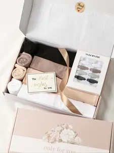 8pc Fashion Gift Box Set, 4pc Elegant Modesty Hijab & & 4pc Tube Hat Sleep Cap, Soft Breathable Fabric, Perfect for Daily Wear, Ideal Gift