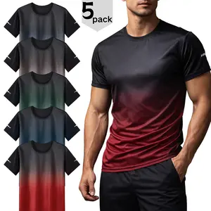 Men's 5-Piece Premium Athletic T-Shirt Set - Sleek Ombre Design & Stretch Fit, All-Day Comfort for Sports & Casual Outings