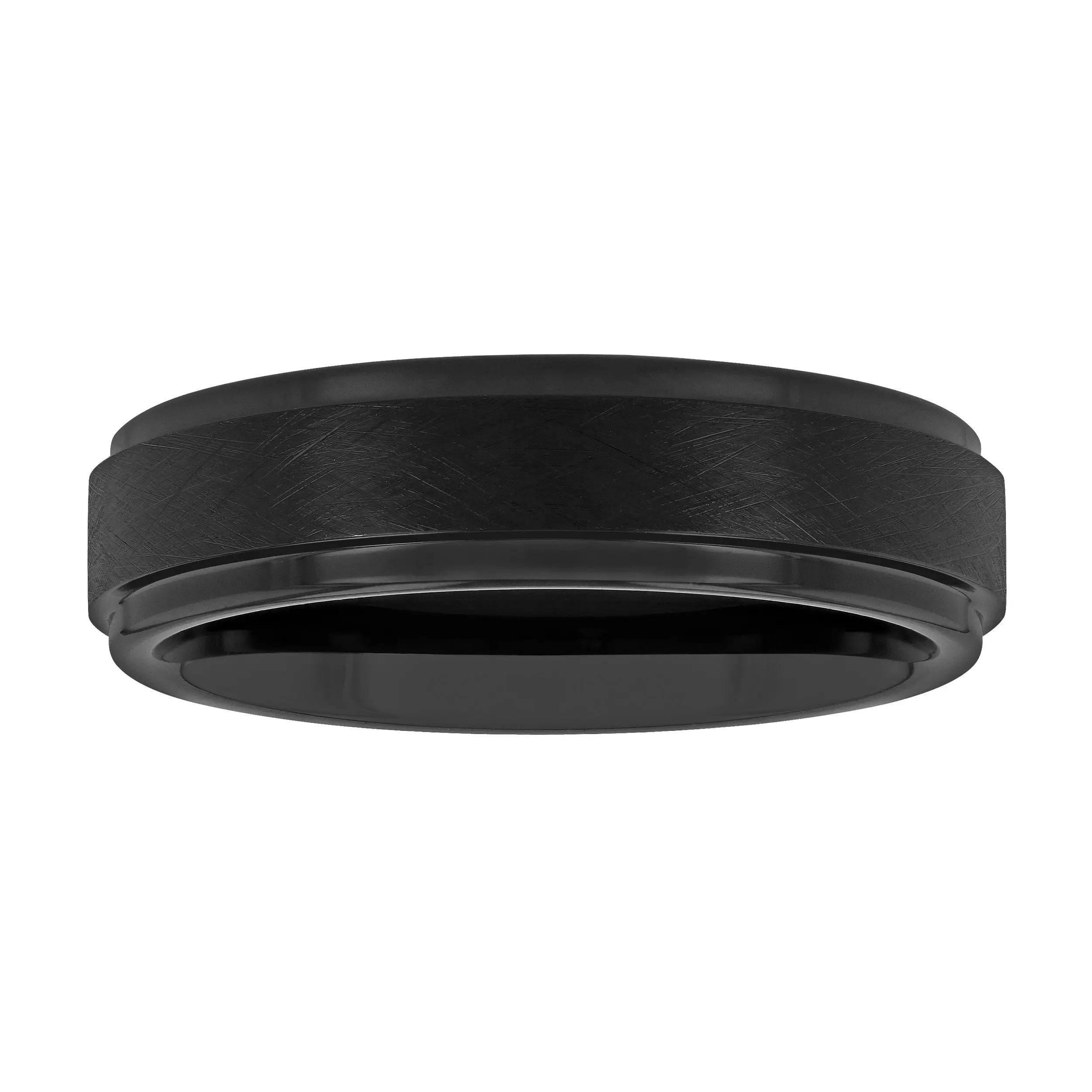 Men's Tantalum Carbide Step-Down Edge Brushed Band Ring - Black, Male Wedding Bands with Bold Look & Brushed Finish