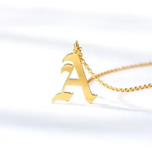 A-Z Initial Letter Necklace Chain Old English Font Necklaces Pendants Jewelry femme for Women
