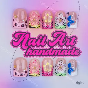 Delicatething Y2K Style Nail Set, Handmade Square Nails, 4 Sizes XS S M L, Perfect for Family Gatherings, Dates, Parties, Best Gift for Girls!