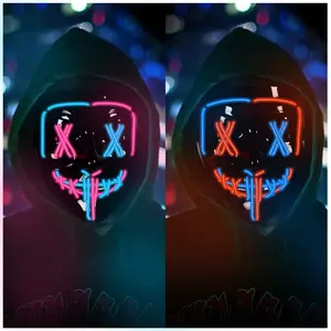 【GARVEE】Purge Mask, 2 Pack Light up Mask LED Mask, Scary Masks, Glow Neon Mask Costume Mask with 3 Lighting Modes for Halloween Festival Party