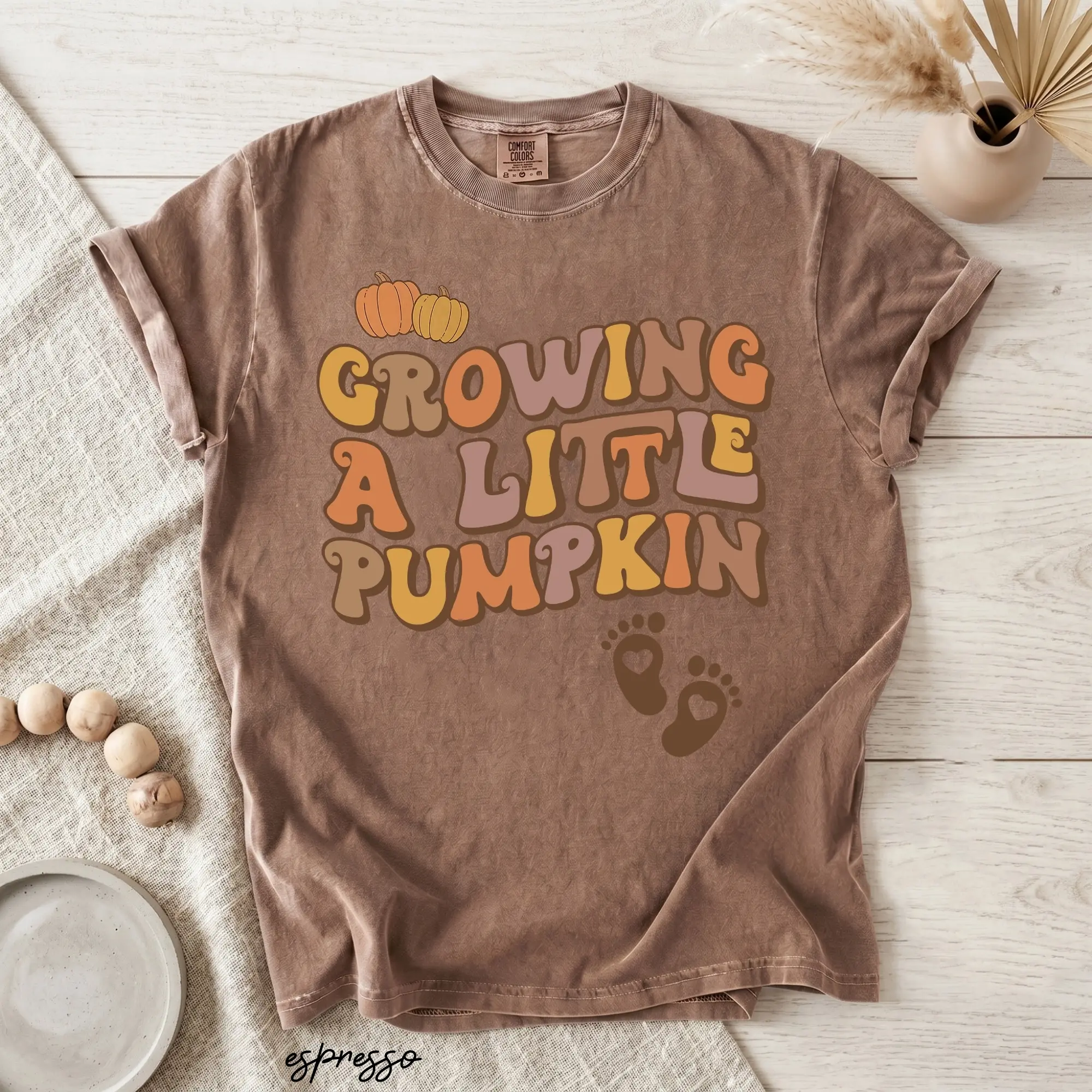 Comfort Colors Growing A Little Pumpkin Shirt, Cute Fall Graphic Tee, Pregnancy Maternity Top, Funny Pumpkin Baby T-Shirt