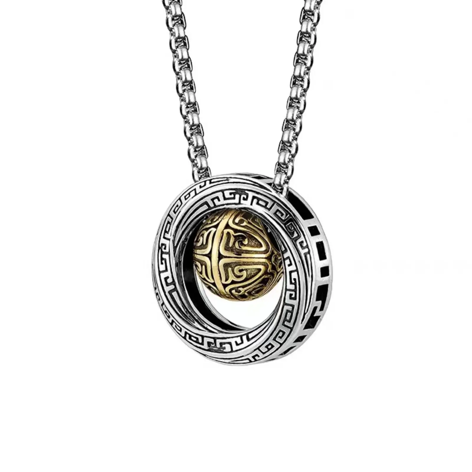 Hollow lucky bead rotating necklace trendy versatile accessories niche men and women