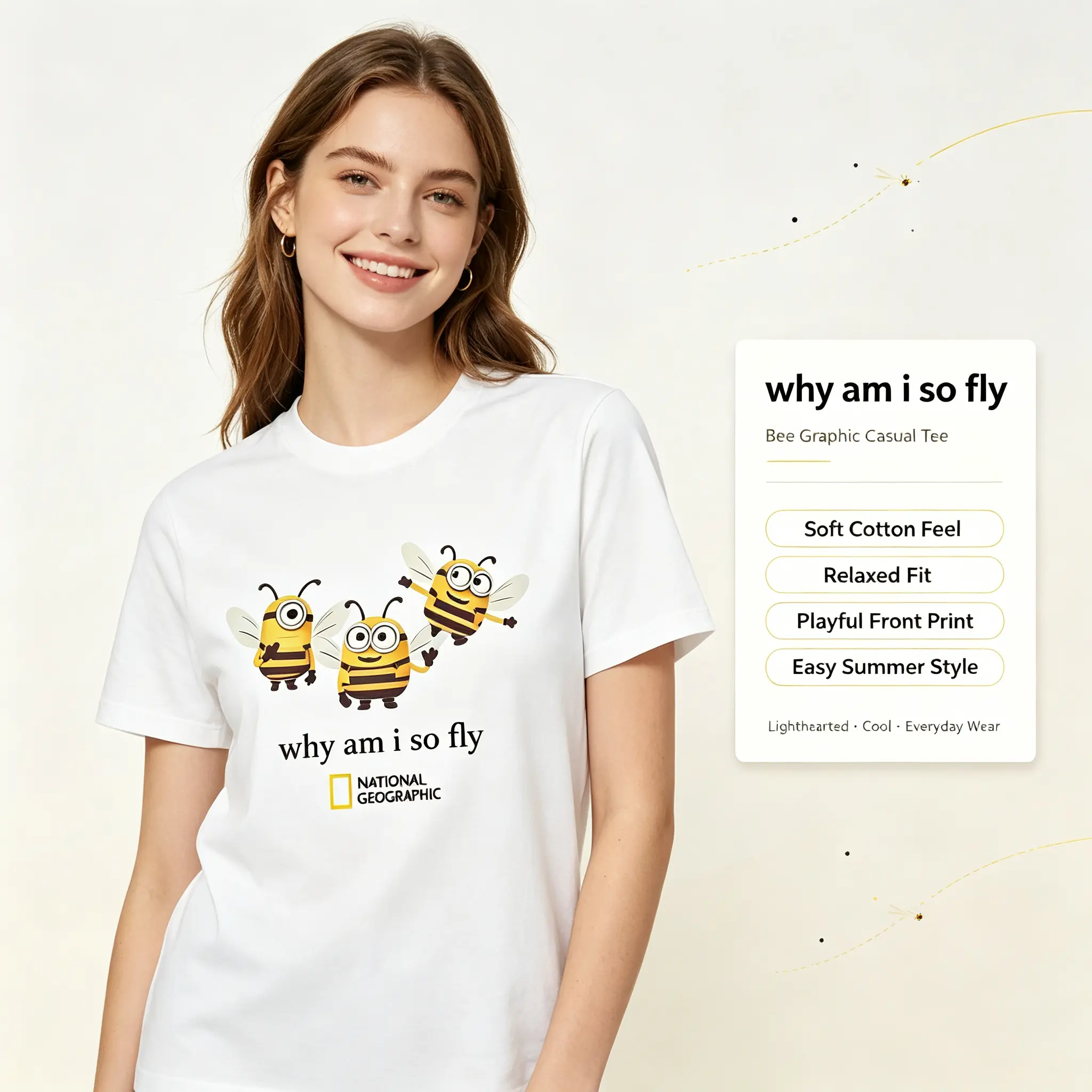 Women's Oversized Crew Neck Short-Sleeve Graphic T-Shirt - Cute Bee Minion Print Clothes, Funny Meme Streetwear, Soft Fabric, Cold Wash No Bleach, Novelty Gag Gift for Fans, Casual Tops