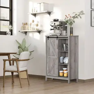 Farmhouse Accent Cabinet, Kitchen Cupboard Storage Cabinet with Barn Door and Adjustable Shelf, Grey Oak