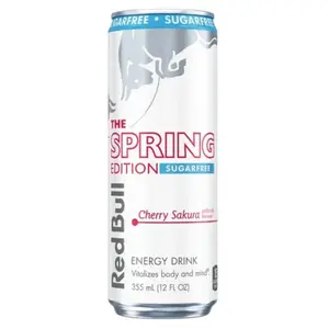 5x Red Bull Sugar Free Spring Edition Cherry Sakura - Sports Energy Drink Limited Beverage Refreshing Caffeine Supplement Liquid Hydration Performance Boost Zero Sugar Diet Canned Bulk Pack Lot Bundle Wholesale Value 12oz 5ct