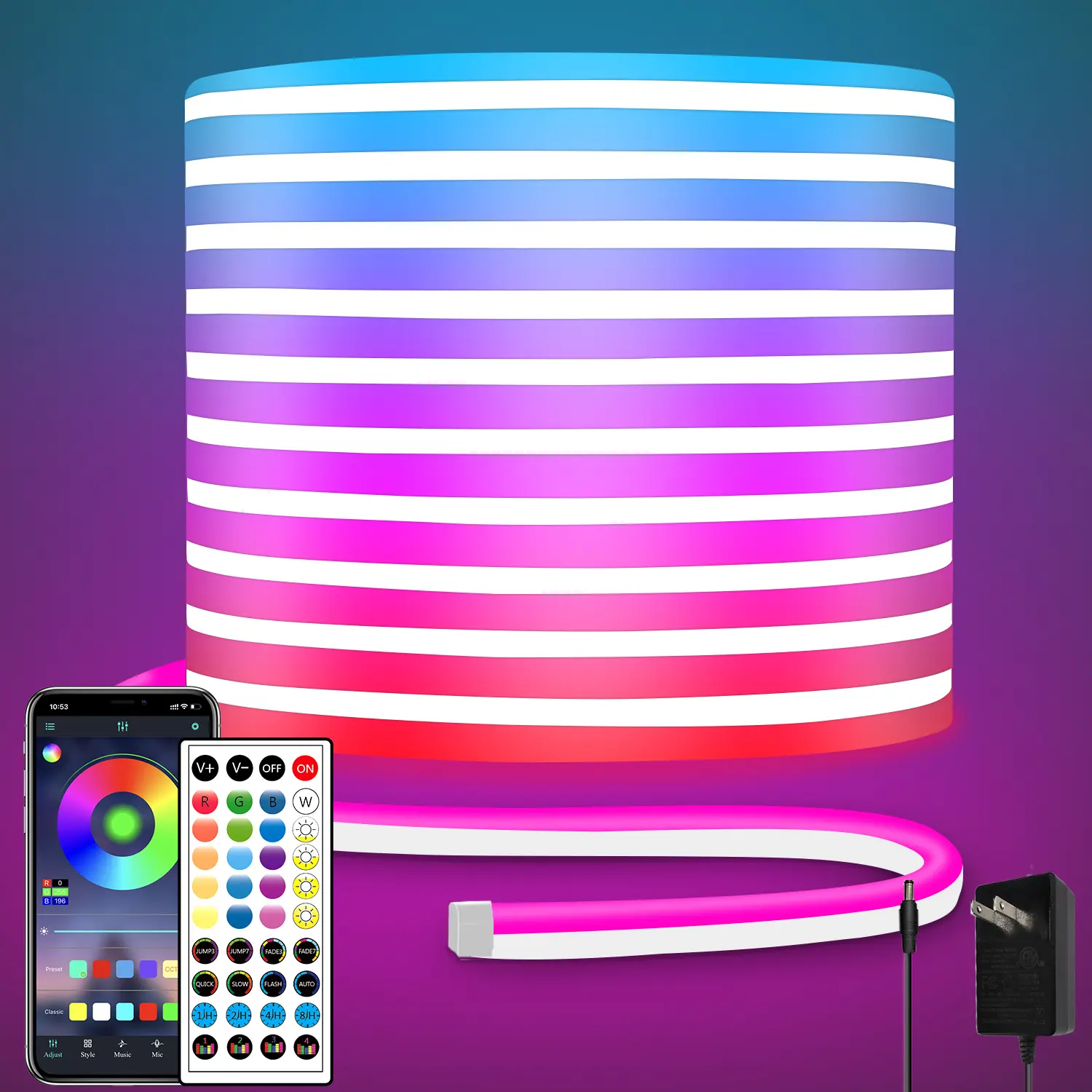 Yocrostar Dimmable LED Spiral Strip Lights - IP65 Waterproof RGB Colorful Flexible Strip, App+Remote Control, Music Sync, Multiple Modes, Lotus Lantern Decoration for Bedrooms, Glamorous Lighting for Gamers/Streamers, Led Dimmable