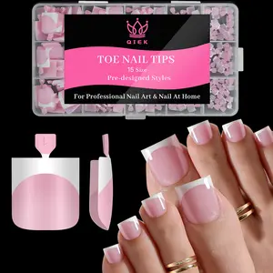 QIEK Toe Nail Press Ons French Tip,  #effortlessbeauty，Pre-Designed Fake Toenail Press Ons for Women DIY, Soft False Acrylic Nail Extension 15 Sizes, 270 Pcs【NOT include Builder Gel & Top Coat】Holiday Haul