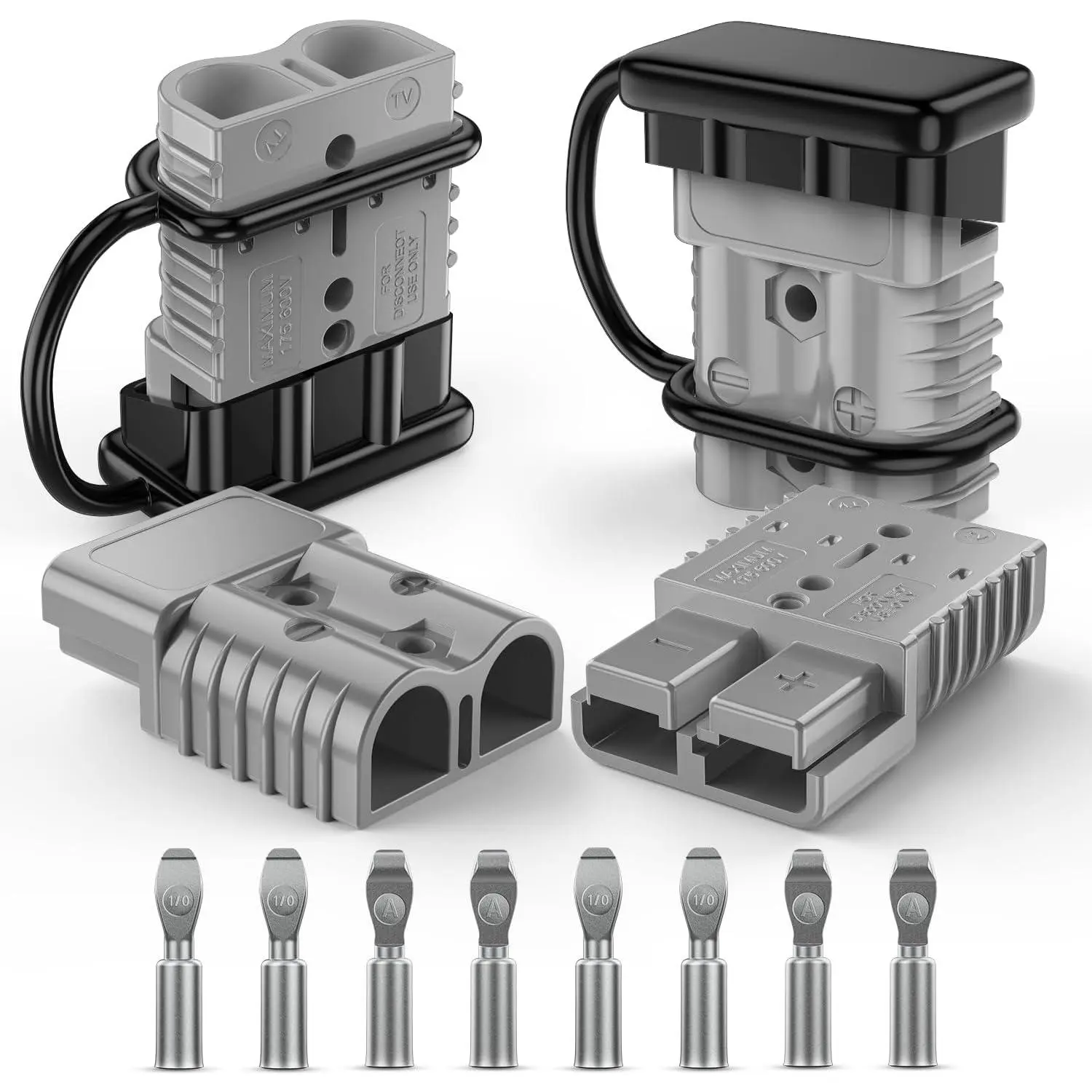 Nilight 175AMP 1/0AWG Anderson Connector Kit - 12V-36V Silver-Plated Copper Battery Quick Connect/Disconnect Harness, 65mn Rust-Proof Material, Fire-Resistant, Polarity Markings, Capsules (4-Pack Grey, for Marine ATV), 65Mn Material