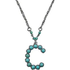 Boho Western Cowgirl Turquoise Initial Letter Pendant Necklace A-Z Hippie Natural Stone for Women Bohemian Personalized Jewelry