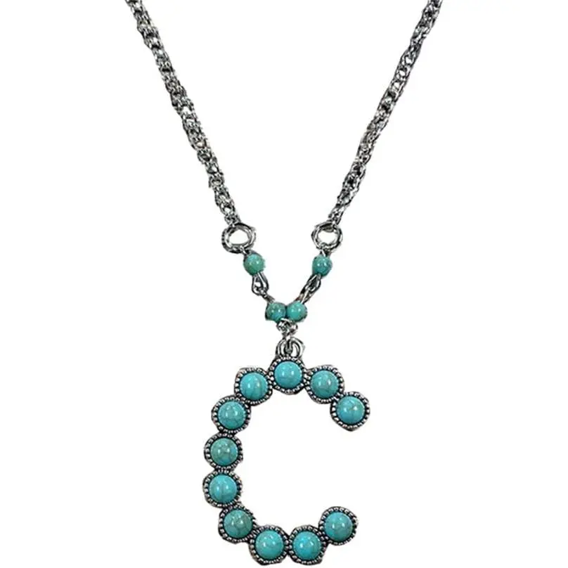 Western Pendant Necklace for Women, Bohemian A-Z Initial Letter Jewelry, Turquoise Stone Cowgirl Pendant Design