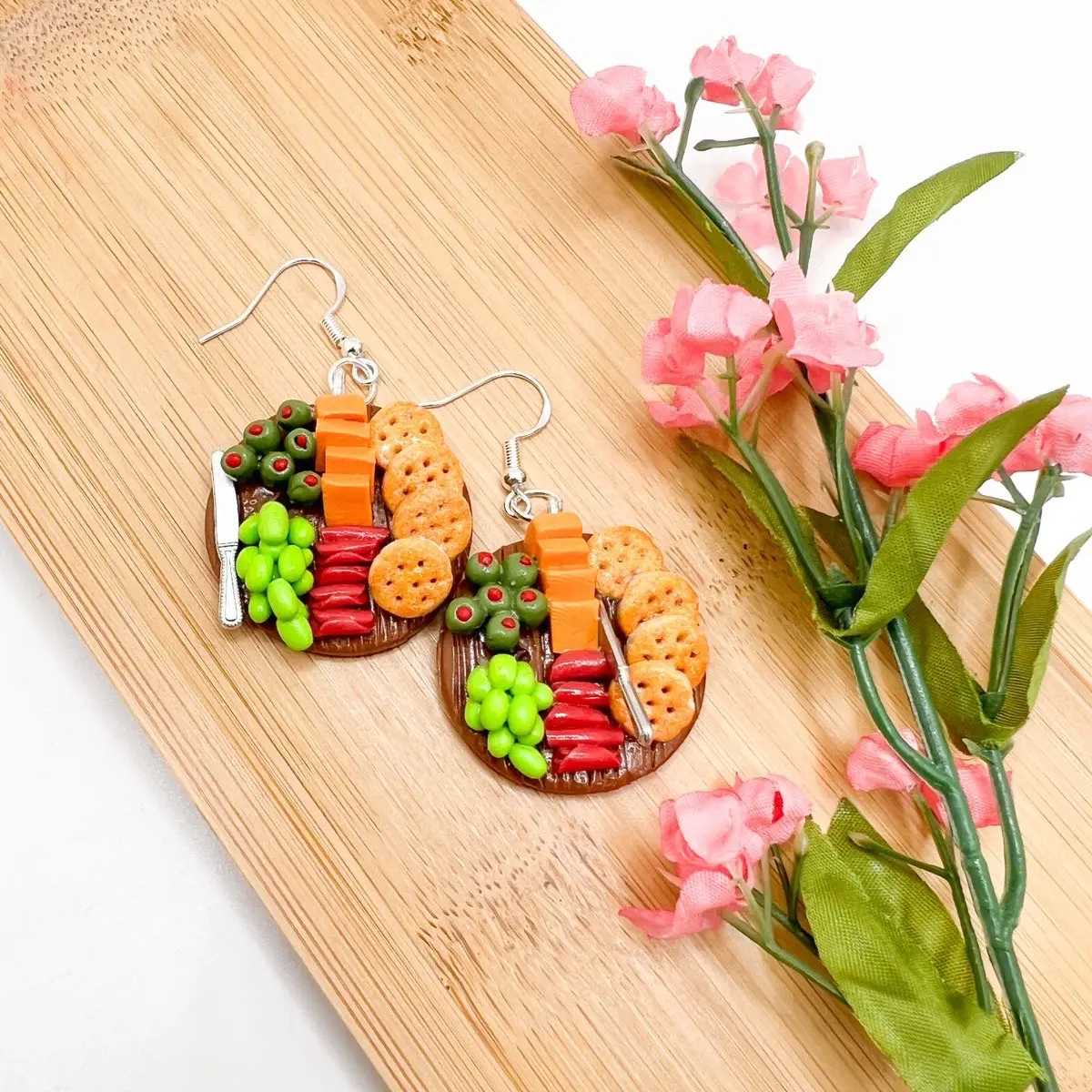 Charcuterie Dangle Earrings, Handmade Polymer Clay Earrings.