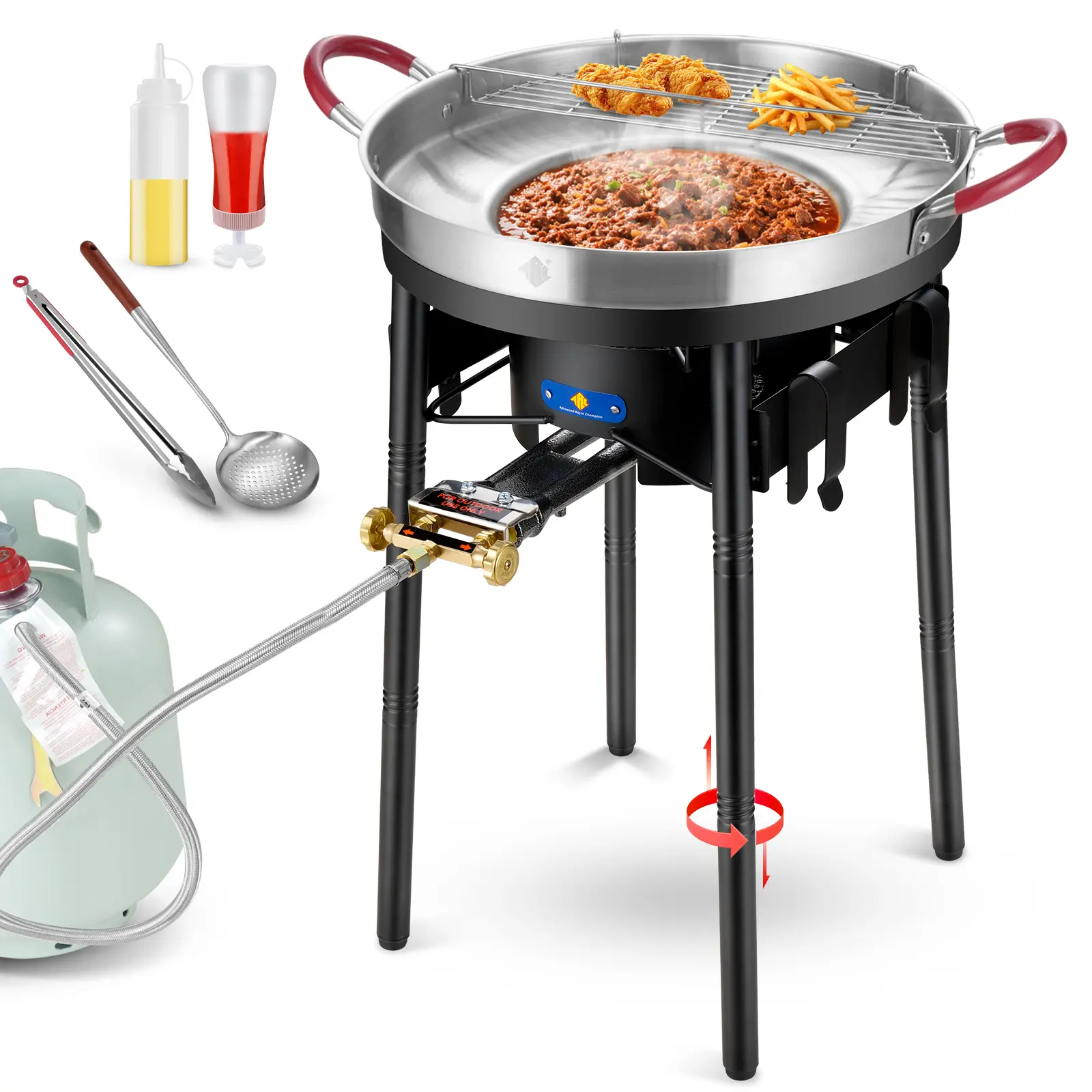 23" Concave Comal Set w/50,000 or 100,000BTU Propane Grill Burner, Disco Para Cocinar, Stainless Steel Griddle Fryer Cookware Set, Paella Burner and Stand Set, Discada disc Outdoor Cooker,Taco Stir Fry Wok Camping Gas Stove Camping Tools