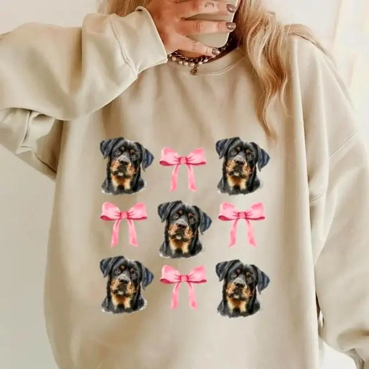 Rottweiler With Bows Sweatshirt ~ Sweatshirt Unisex Apparel Relaxed Fit Printed In The Usa Clothing Womenswear Casual An Classic Hoodie and for Men & Women