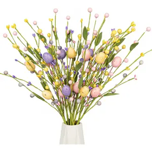 12 PCs Easter Table Flowers17 Inches Eggs Flowers Easter Floral Stems with Colorful Eggs Berry for Home Vase Spring Indoors Decor 2026 new 2026