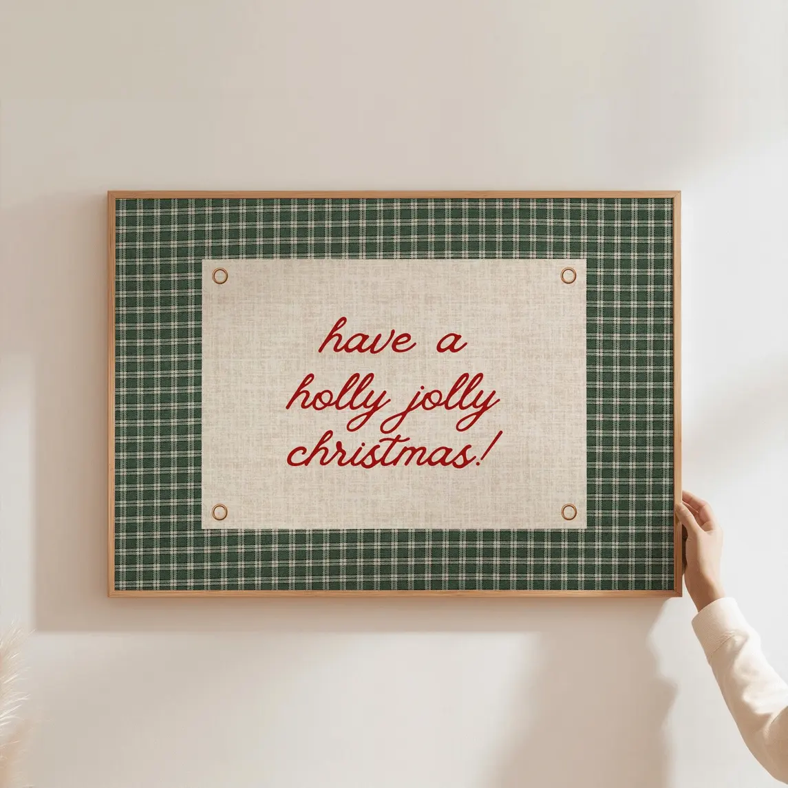 Christmas Gingham Print Vintage Christmas Wall Art Retro Holiday Wall Art Holly Jolly Christmas Family Decor Trendy (Poster) Vibrant Colors Wall Poster