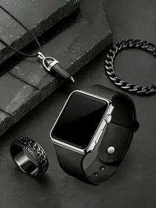 Men's LED Electronic Movement Casual Wristwatch Accessory Set, Fashion Square Watch, Square Shape Silver Color, Analog Display, Clasp Closure, Perfect Gift for Boyfriend, All Seasons Use, Versatile Wristwatch Set