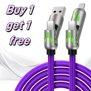 6.6ft 4-in-1 Fast Charging Cable 65W | Multi Charger with USB A Type C Lightning Breathing Light Data Sync for iPhone 16/15 iPad Pro