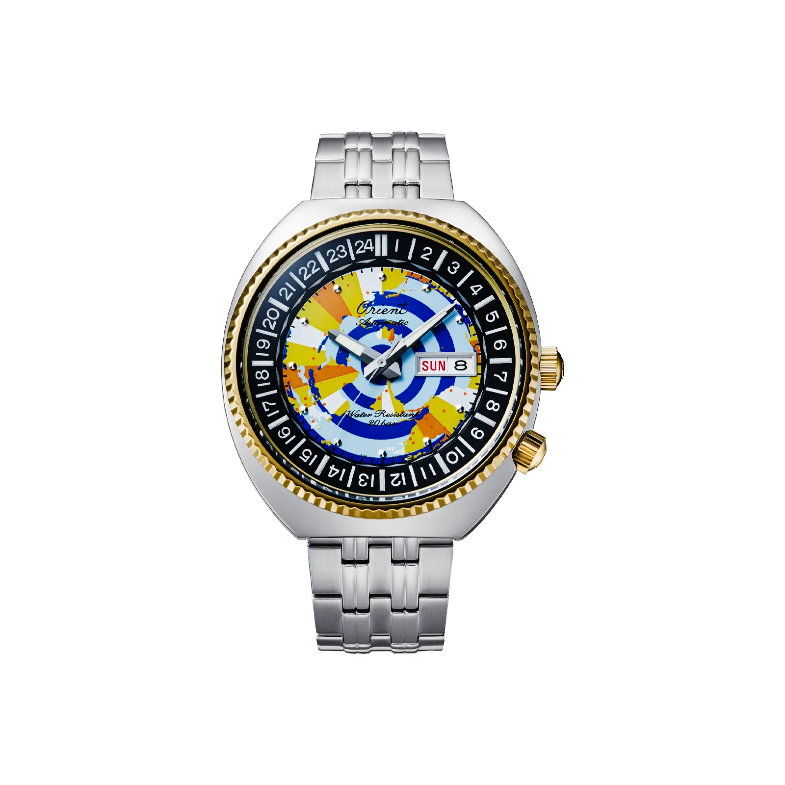 Orient 75th Anniversary World Map Men's Stainless Steel Automatic Mechanical Watch, Limited Edition with a 43.5mm Blue Dial, Automatic Wristwatch, Limited Edition Watch, Stainless Steel Wristwatch, Blue Dial Watch
