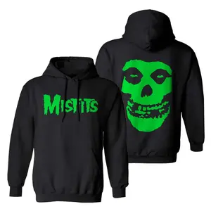 Misfits "Green Fiend Skull" Pullover Hoodie – Hooded Sweatshirt with Neon Green Fiend Skull Back Print & Bold Misfits Logo, Punk Rock Streetwear, 2 Sides.