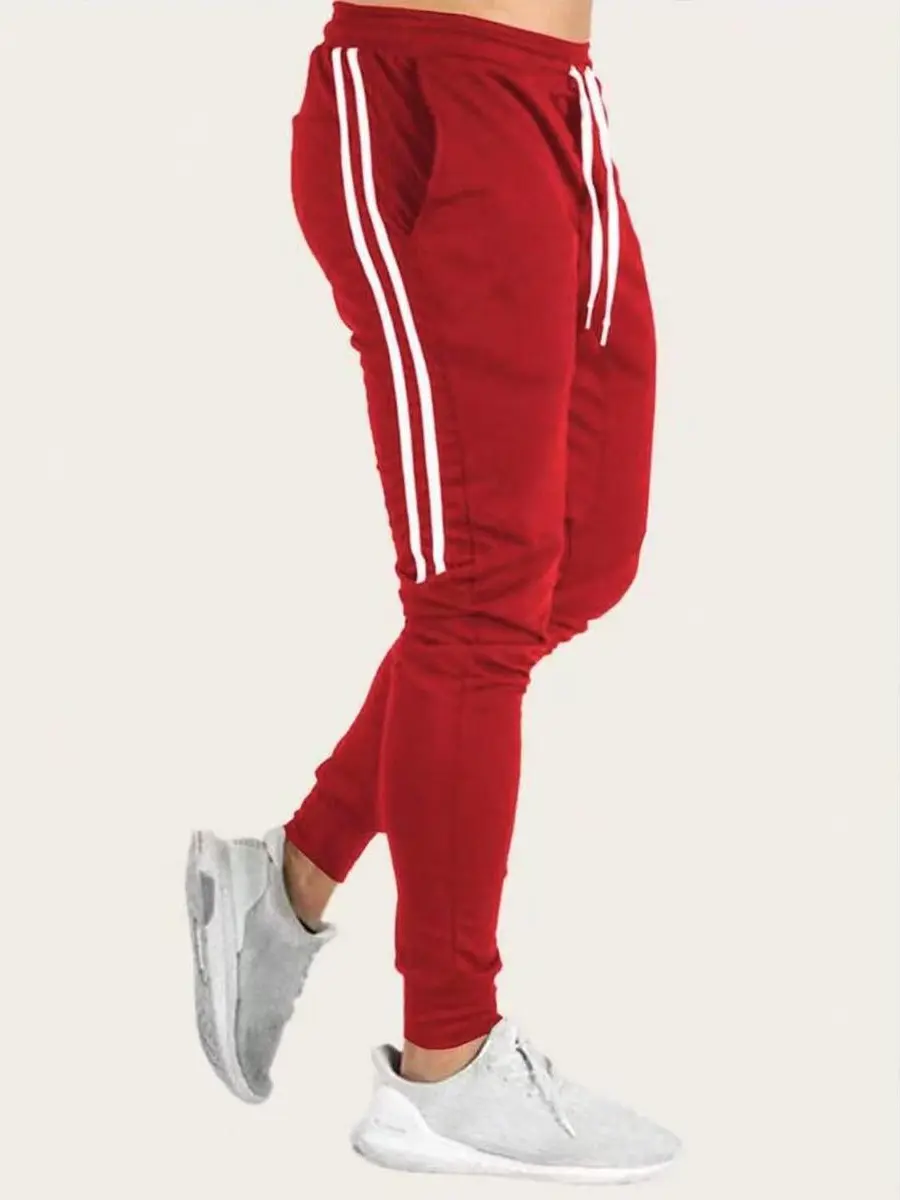 Men's Solid Black Dual Stripes Casual Comfy Drawstring Waist Slim-Fitting Jogger Sweatpants - Polyester, Elastic Mid Waist, Tapered Cut, Soft Breathable Wrinkle-Free, Cold Wash, Old Money Quiet Luxury Athletic Bottoms for Everyday Gym Use, Casual Comfy Jo