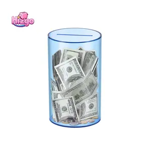 Hizgo Adults Clear Piggy Bank, Medium Blue， Suitable for Adults and Kids, 8" H x 5" Diameter, Must Break to Open Unopenable Acrylic Savings Jar, Perfect Holiday Gift & Money Saving Essential