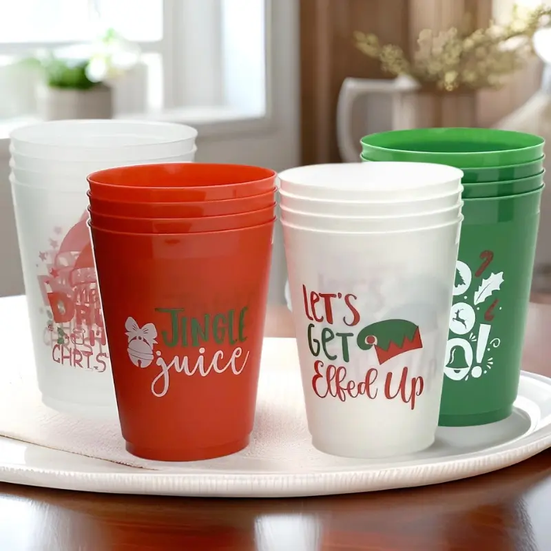 12/20/50/100pcs Four-letter design plastic Christmas cups, plastic party drinking cups, 16 oz reusable cups, for Christmas party decorations