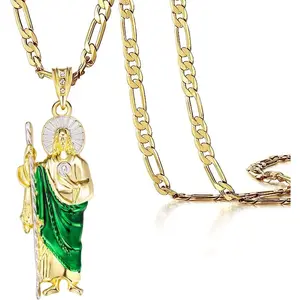 San Judas Tadeo Necklace Diamond 14K Gold Plated San Judas Tadeo Necklace San Judas Medalla (Gold 258)