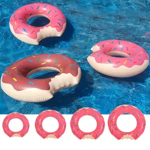 1pc Cute donut shaped inflatable swimming ring foldable portable swimming float, summer beach pool party water toy, outdoor camping water park floating raft