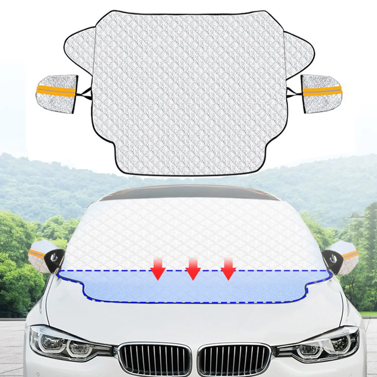 Magneted Windshield Cover for Winter Ice/Snow/Frost, Heavy Duty Thick Protective Windscreen Cover, Snow Ice Frost Dust Water Resistent, Heat Car Windshield Snow Cover