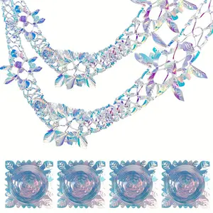 4 Pieces Christmas Ceiling Decoration, Rainbow Color Foil Indoor Hanging Garland, Suitable for Christmas and New Year Parties, Christmas Decoration, Snowflake Decorative Paper, Christmas Party Decorations, Christmas Ornaments