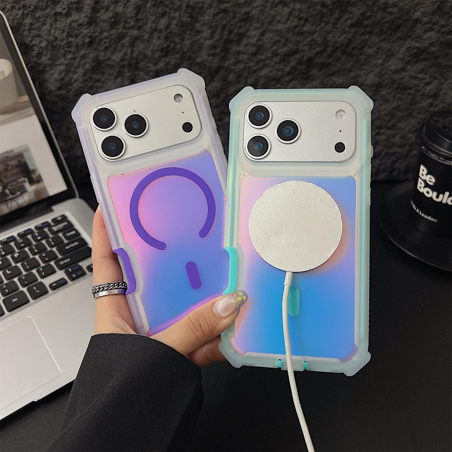 Magnetic for iPhone 17 Pro Max 16 15 14 13 Case,Iridescent Back,[Compatible with MagSafe][Military Grade Drop Protection][Heavy Duty Protection][Non-Slip][Shockproof] 2-Layer Durable Bumper Phone Case