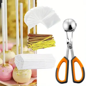 301 Pcs Lollipop Cake Pop Treat Bag Set:Including 100 Cake Pop Sticks,100 Parcel Bags,100 Twist Ties and 1 Mold,Cake Maker Tools for Lollipops,Candies,Chocolates,Cookies,Halloween Christmas Party Gifts,Hand Tools Kits