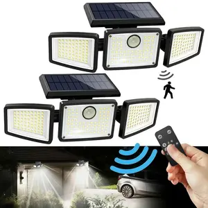 (2 Packs) Solar Outdoor Lights 2500LM 210LED SecurityLights,3 Heads Dimmable SpotLights with 3Modes,IP65 Waterproof for Patios Garages and Gardens