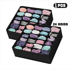Foldable sock storage box, 24 grid fabric storage box, Compartment box, used for socks, underwear, ties and accessories, with multiple durable colors to choose from, Folding storage boxes, Fabric storage bins