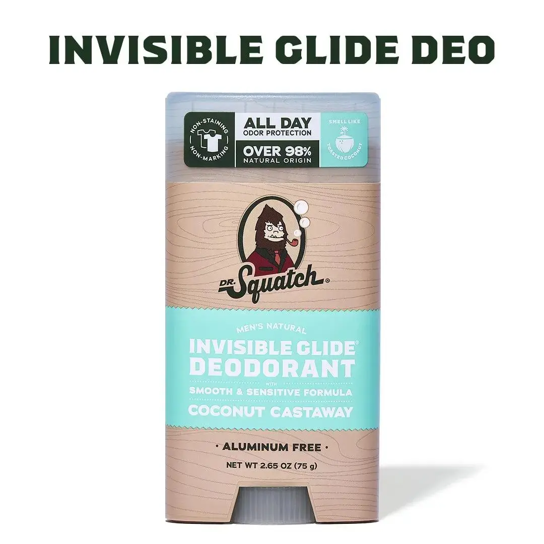Dr. Squatch Coconut Castaway Invisible Glide Deodorant for Men - 2.65 oz