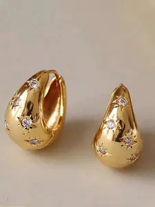 Fashion Rhinestone Hoop Earrings for Women, Casual Plain Design, Perfect for Daily Wear & Dating Gifts, Alloy Material