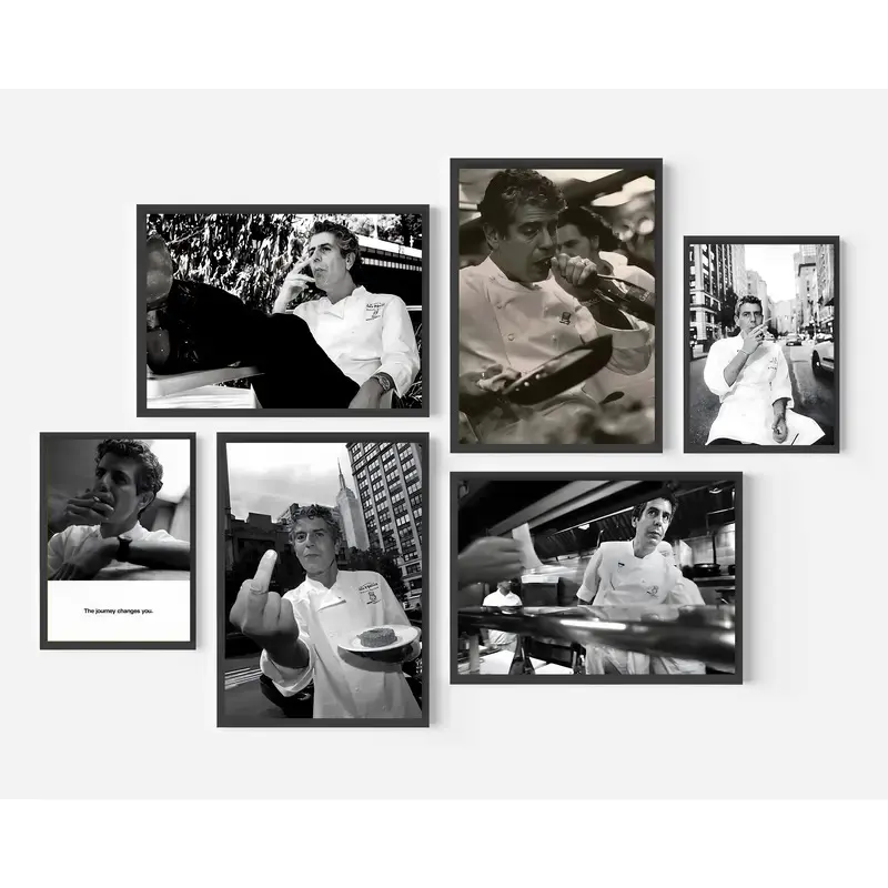 ( No Frame ) Anthony Bourdain Black and White Celebrity Photography Poster Prints - Wall Decor for Modern Home Bedrooms, Living Rooms, Frame