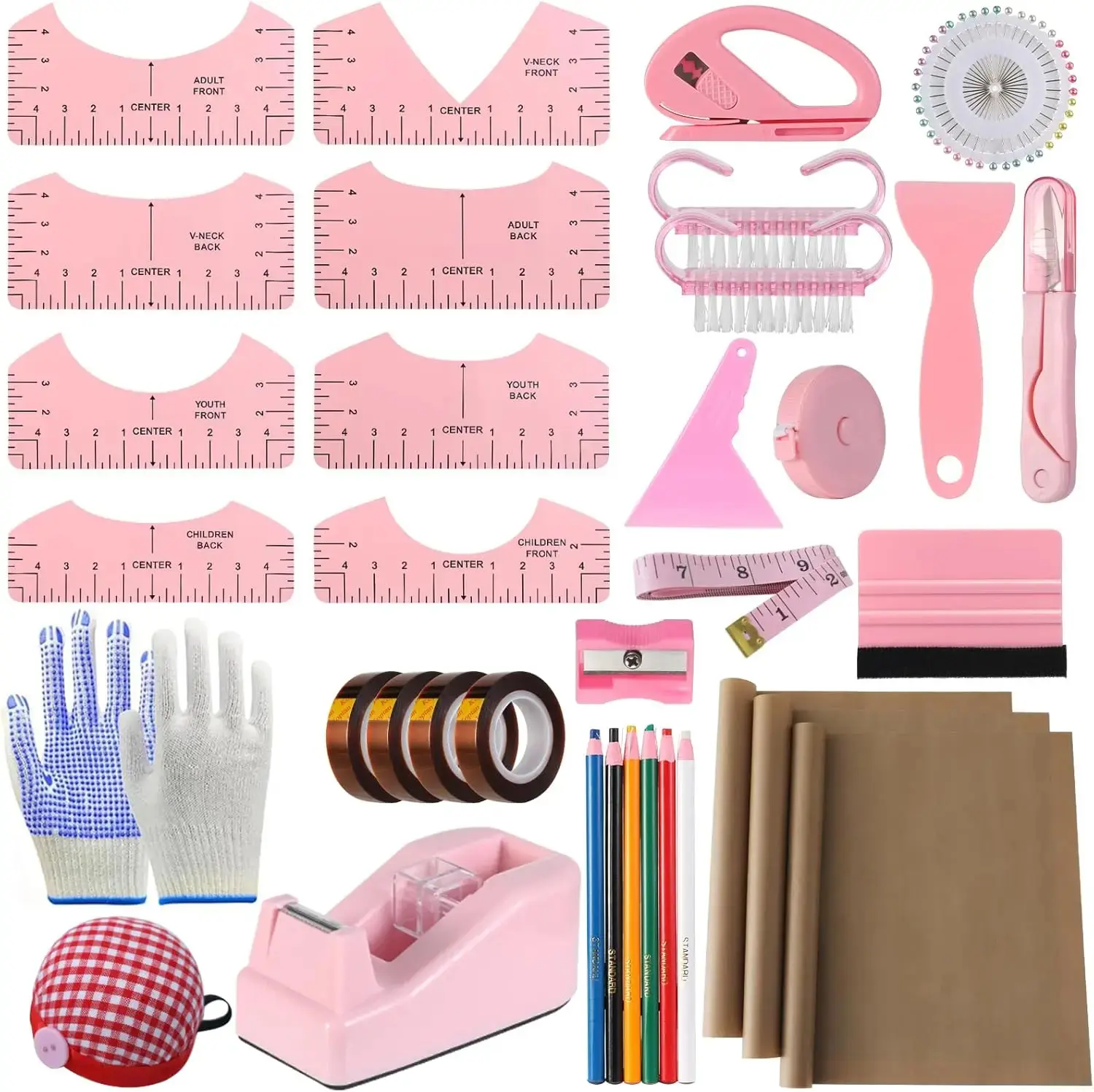 Sublimation Shirts Tool  Kit With 8T Shirt rulers, 3Pack Teflon Sheet for Heat Press 12 x 16in, Heat Resistant Gloves &  Bumps, 4Rolls Heat Resistant Tape& Tape Dispenser Sublimation