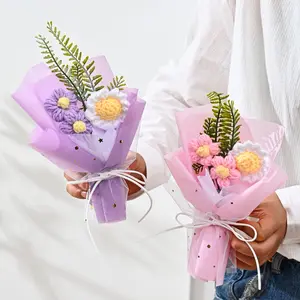 1 Set Handmade Crochet Yarn Flower Bouquet Set, Includes Fabric and Knitted Flowers, Perfect Gift for Birthday, Anniversary, Mother's Day, Valentine's Day
