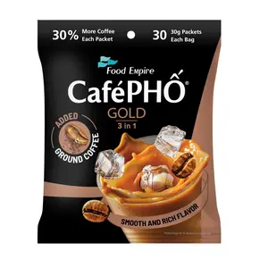 VeeFood Café PHỐ Gold 3 in 1 Instant Milk Coffee 30 Packets per Bag - Authentic Vietnamese Iced Coffee Flavor - Quick & Easy Preparation - Perfect for Home Office or On-the-Go