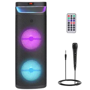 Dual 10inch PA Speaker With Light Show Portable Wireless Party Speaker Rechargeable DJ Karaoke TWS/ Rechargeable/FM Radio/ Remote Control / Microphone / LED Lighting