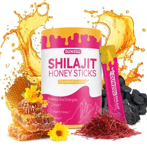 Shilajit Honey Sticks for Hormonal Balance & Shatavari Strawberry Flavor Essential Aminos Vitamin Supplements & Energy with Organic Honey Saffron