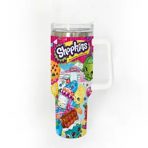 40oz Stainless Steel Tumbler, 1 Count Shopkins Pattern Insulated Water Bottle, Stainless Steel Thermos, Stainless Steel Flask, Drinking Cup for Home Office School, Boyfriend Gift, Drinkware, Summer Cool Bottle